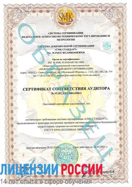 Образец сертификата соответствия аудитора №ST.RU.EXP.00014300-1 Новомичуринск Сертификат OHSAS 18001